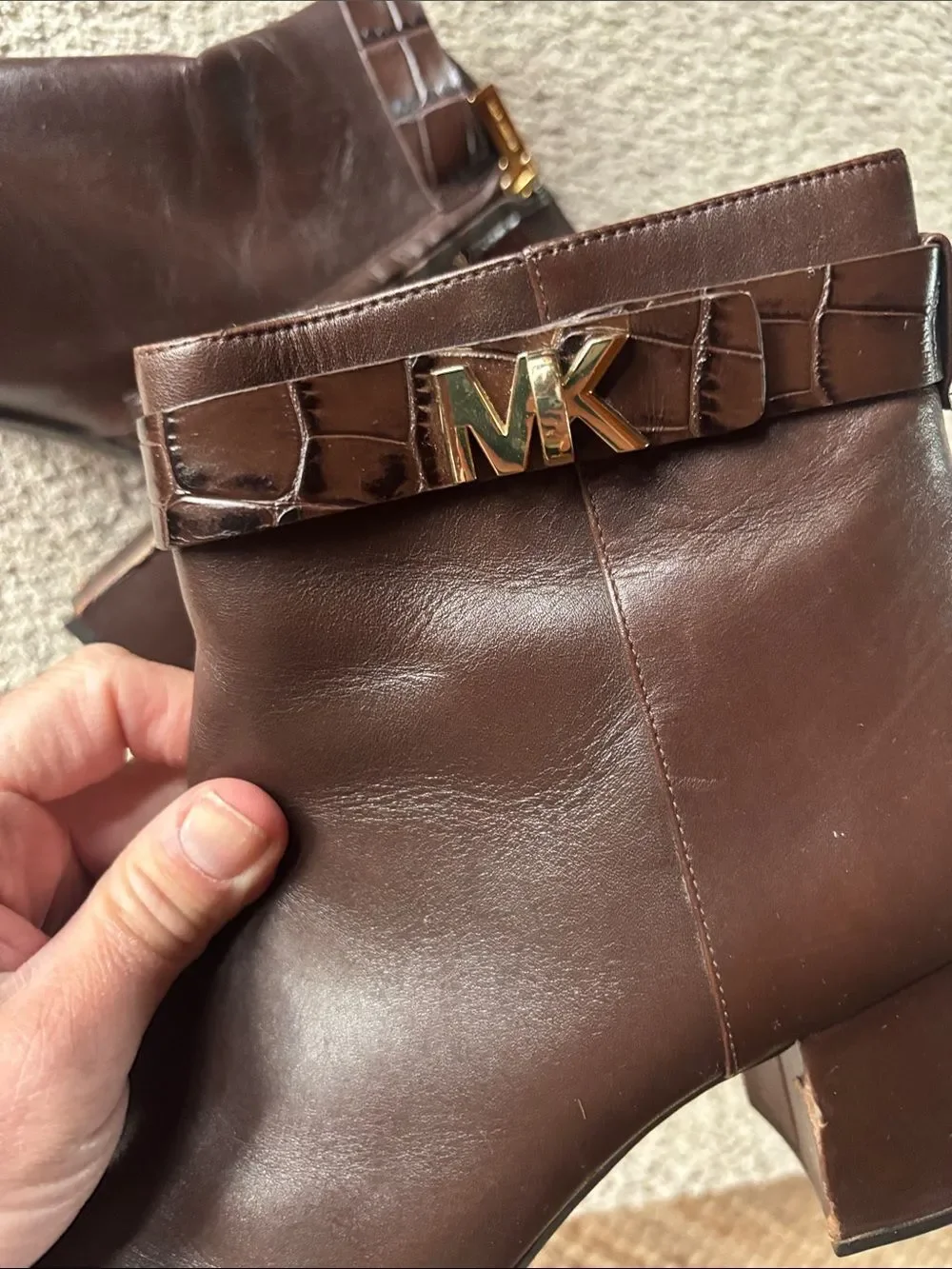 Women’s Brown Leather Ankle Boots with Block Heel